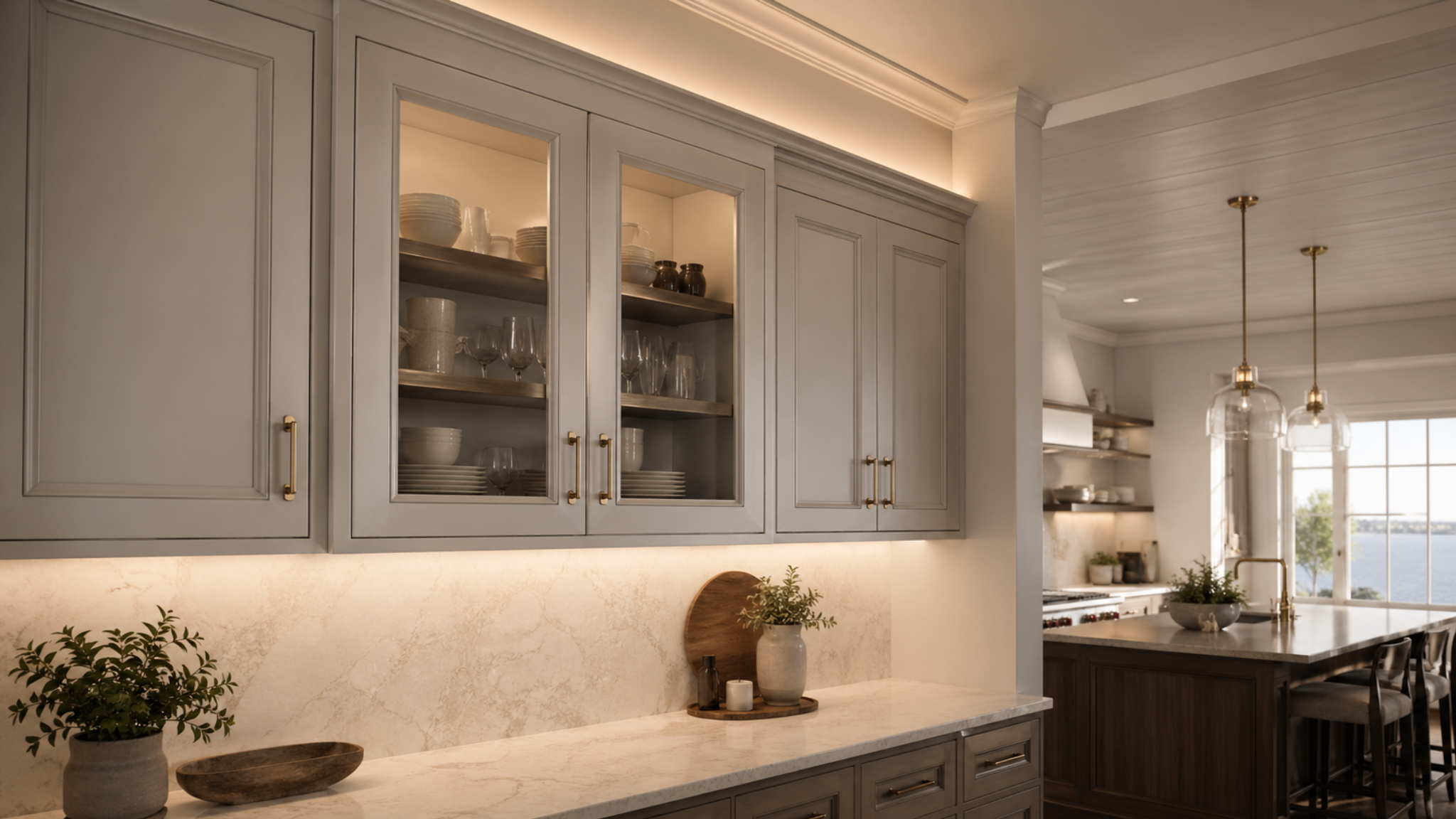Finished cabinet lighting detail showing integrated lighting and clean concealed planning