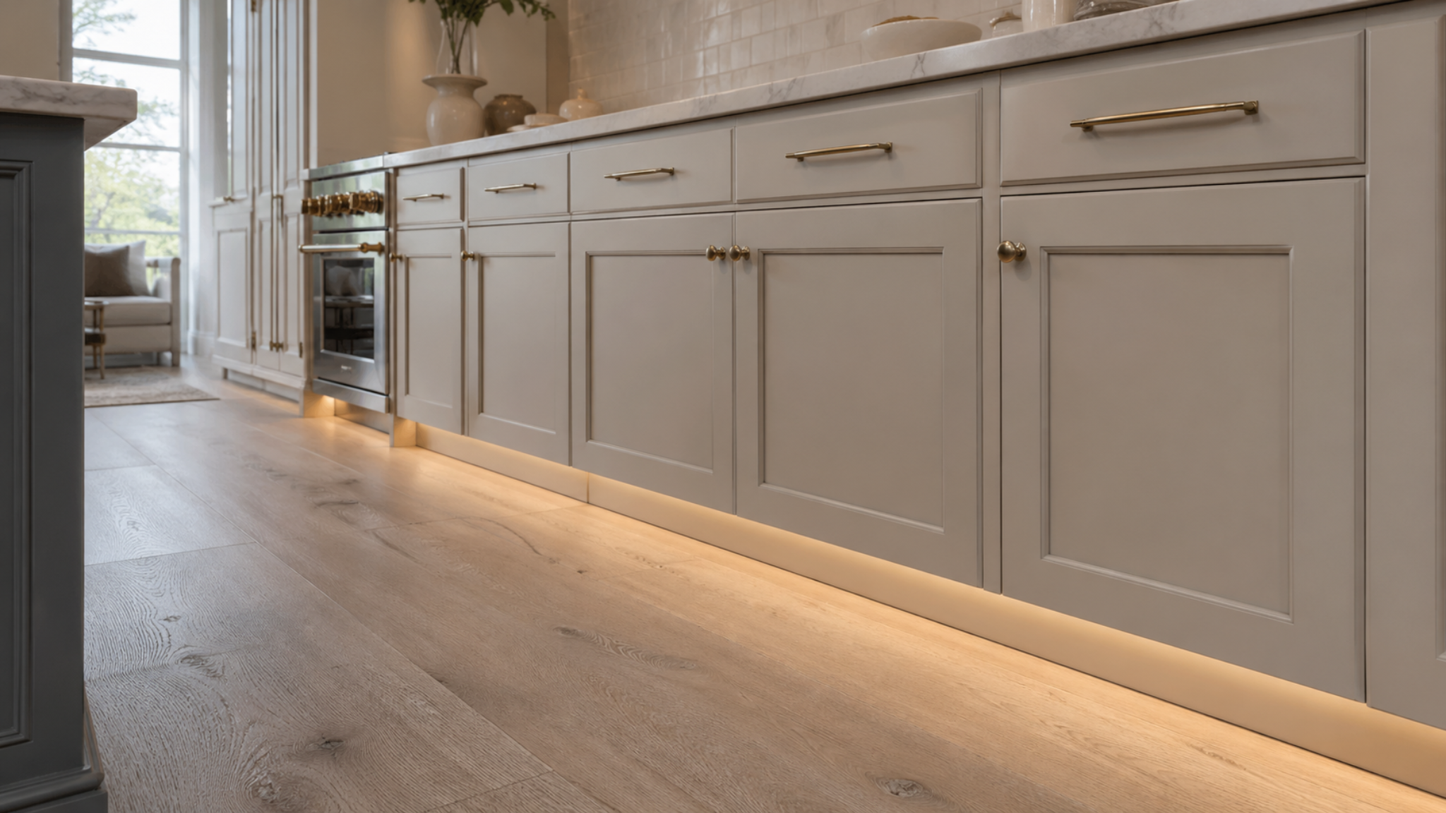 Toe-space lighting below base cabinets