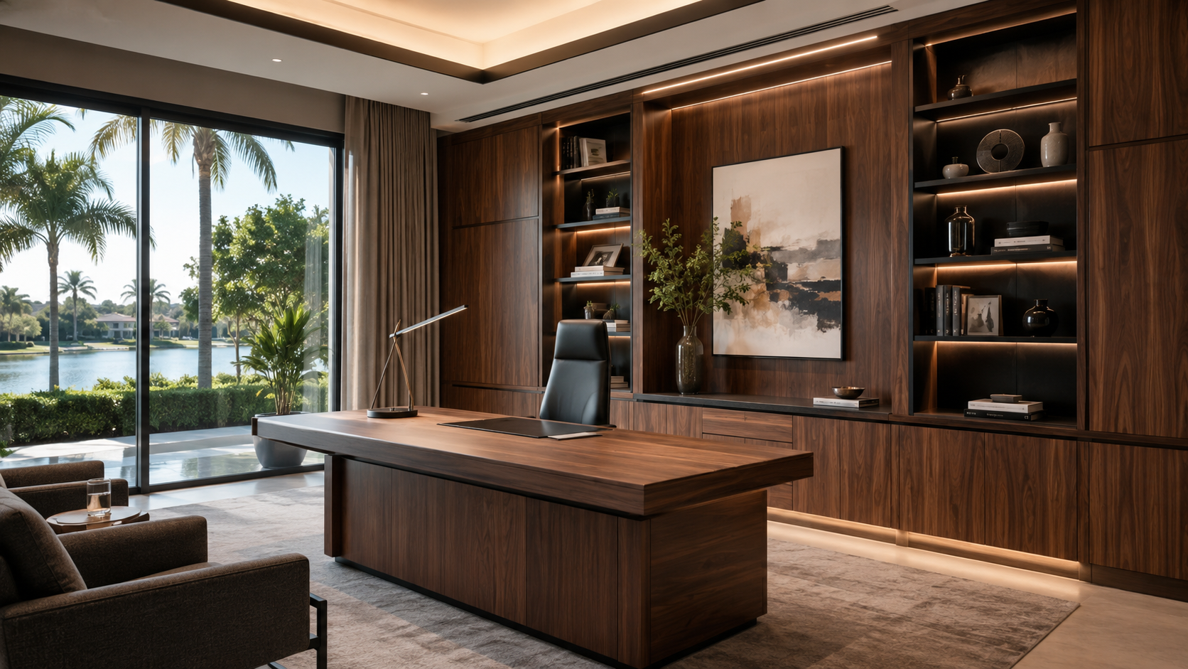 Luxury executive office with custom built-in cabinetry