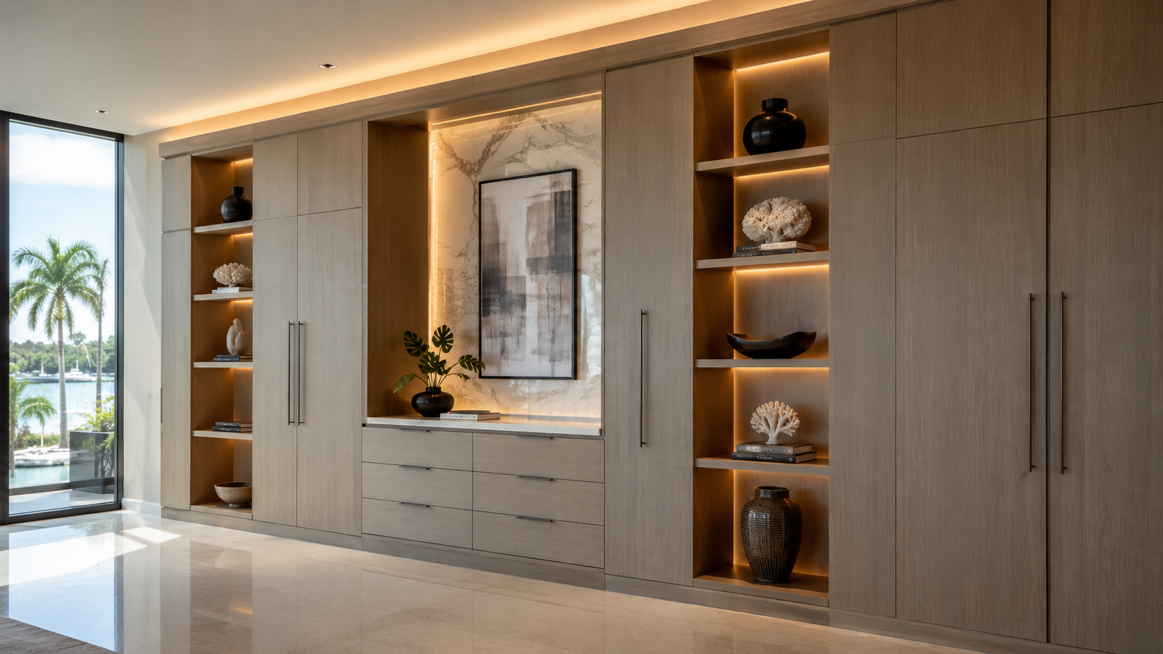 Luxury professional built-in cabinetry wall